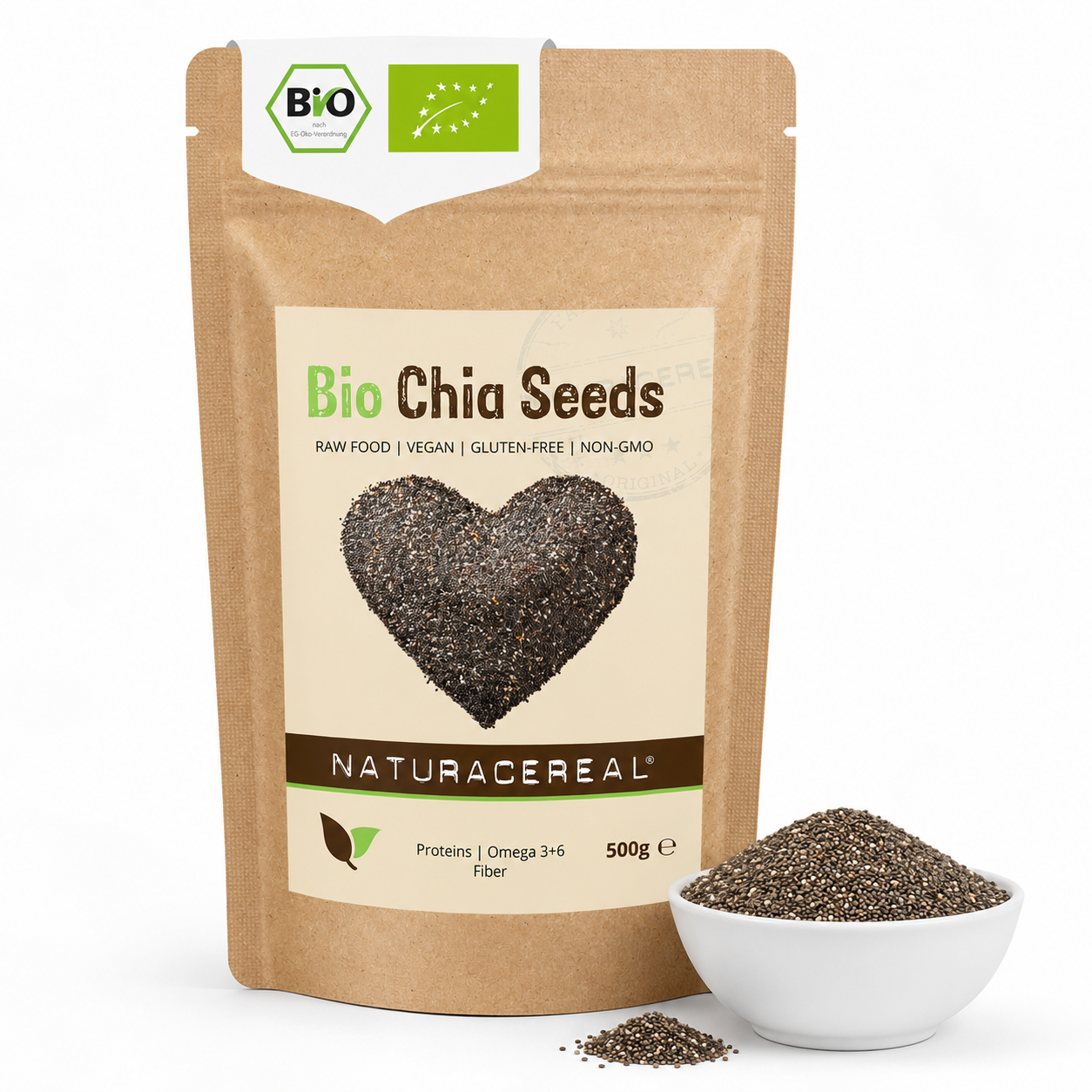 Bio Chia Samen 500g Verpackung von Naturacereal – Bio-Qualität aus Paraguay