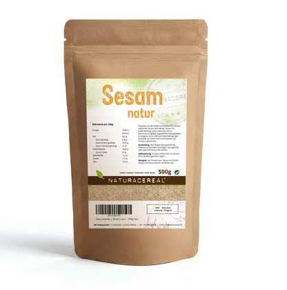 Sesam natur 500g Verpackung von Naturacereal – weißer Sesam naturbelassen